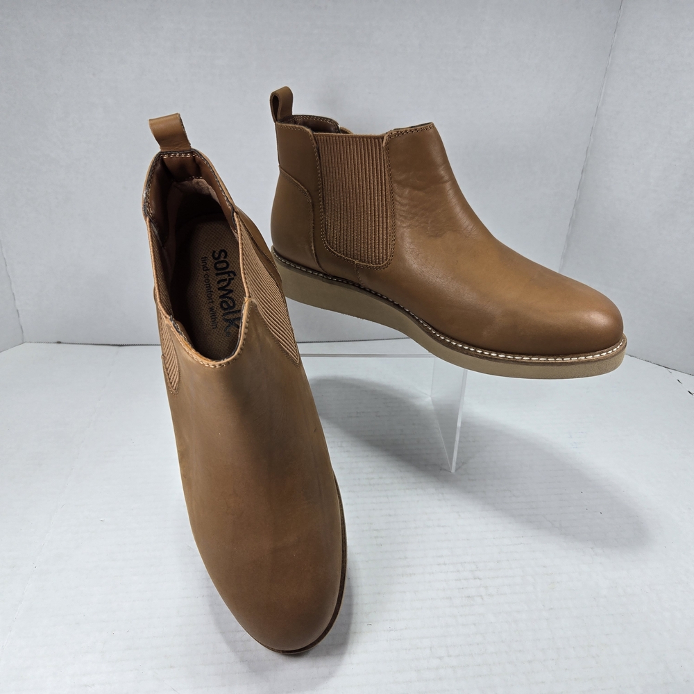Softwalk Women's Wildwood Leather Ankle Wedge Chelsea Boots Booties Size 10 Wide